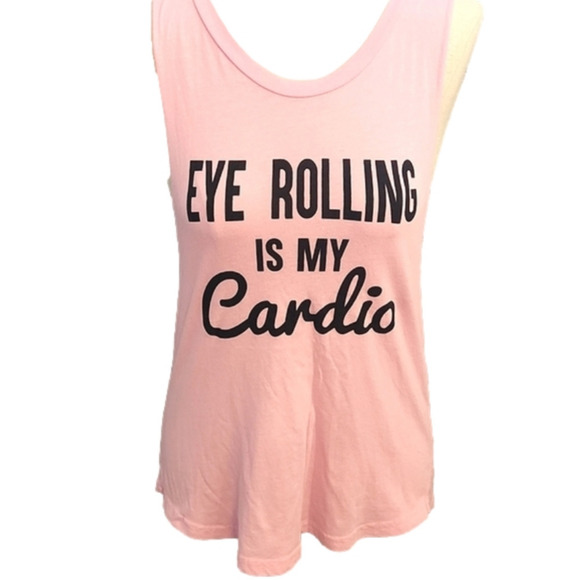 JUNIORS Series 8 Eye Rolling is my Cardio Pink tank size Large - Picture 1 of 9